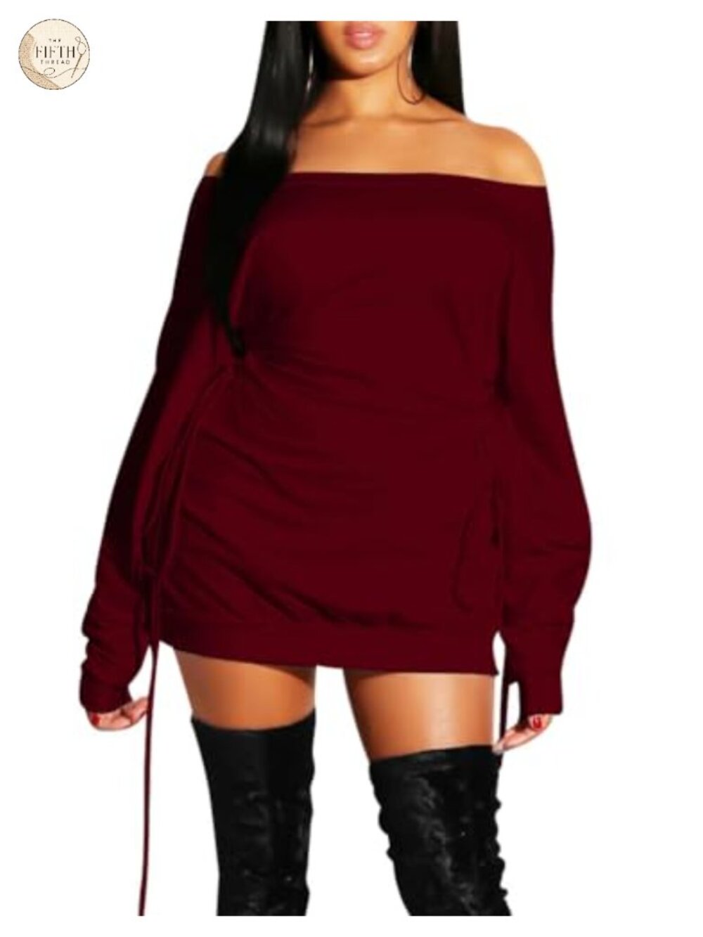 Off Shoulder Long Sleeve Loose Club Mini Dress